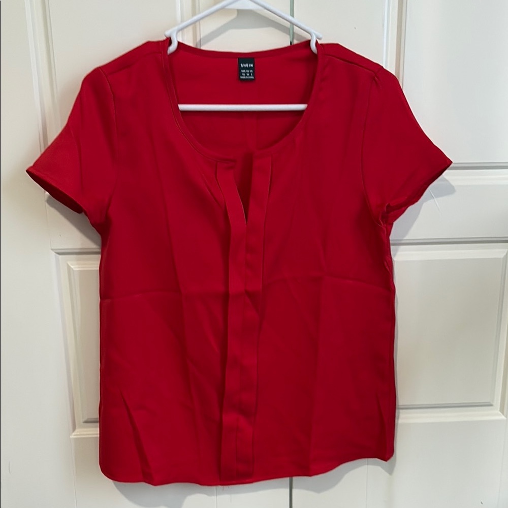 Red Boxy Short Sleeve Blouse
